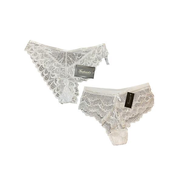 NWT Fredrick's of Hollywood Women Small Bridal Lace Underwear Thong White Silver - Picture 1 of 9